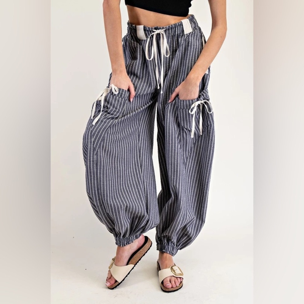 #216. Striped Jogger Pants- blue
